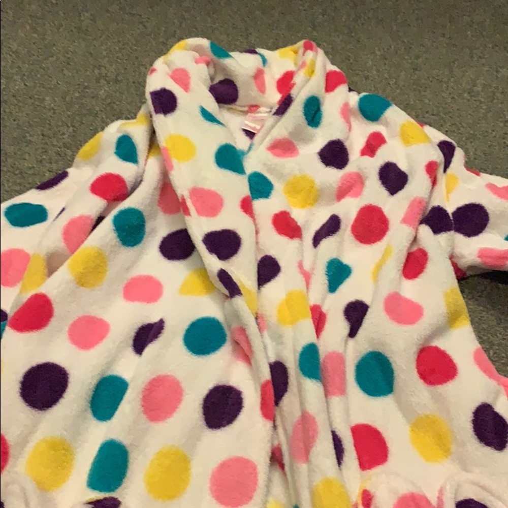 Girls white polka dot robe